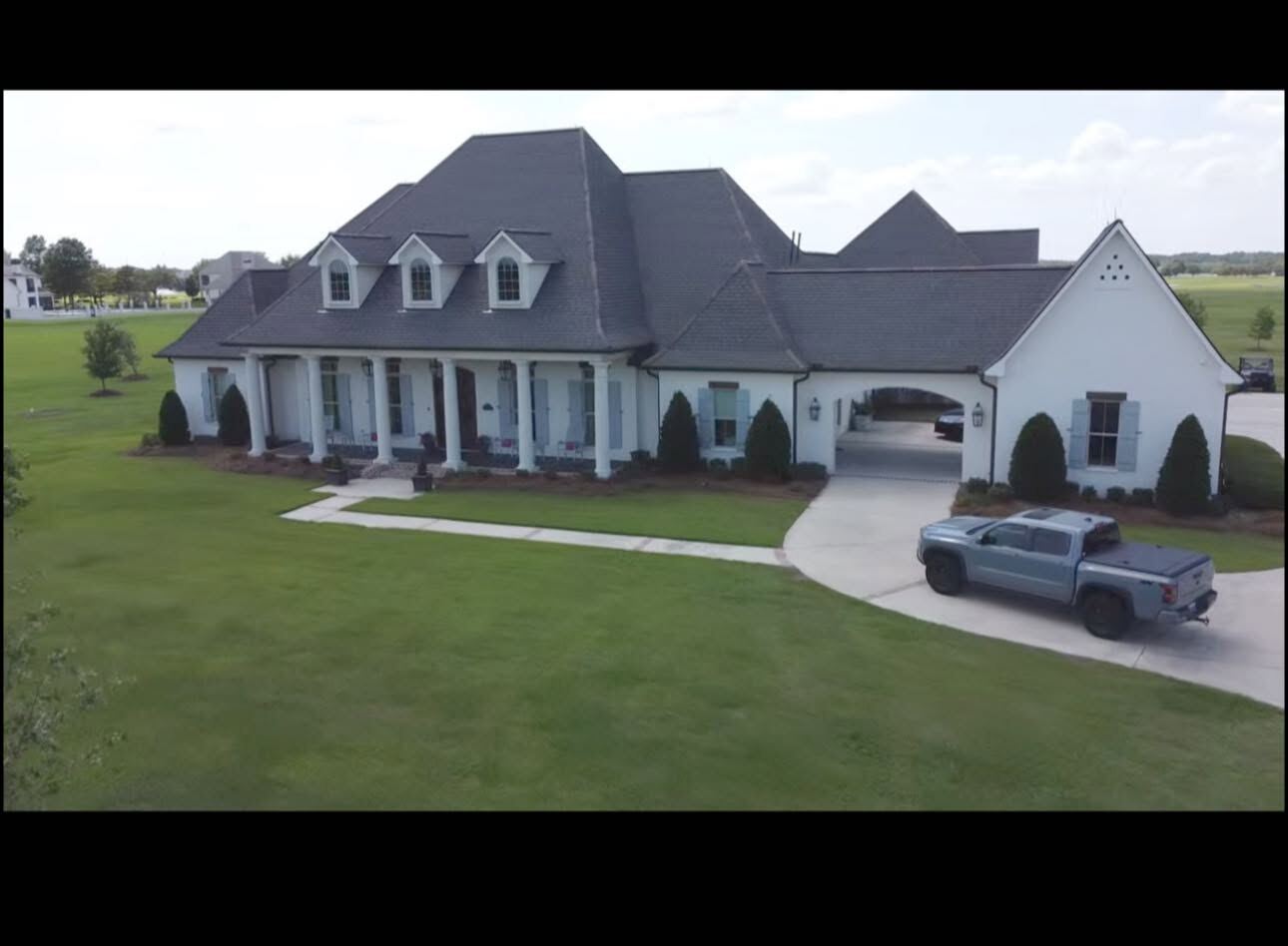 Freshly mowed estate lawn